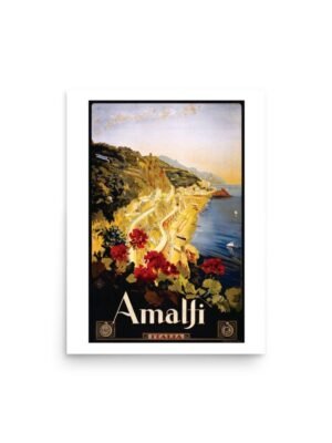 Travel Poster Print Of The Amalfi Coast In Italy, Vintage World Travel Poster