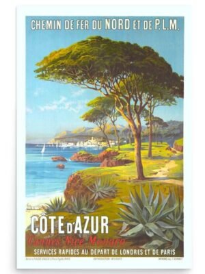 La Cote d'Azur Vintage France Travel Poster, South Of France Travellers Gift Idea