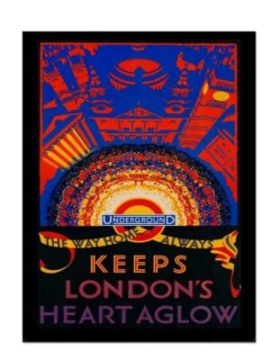 London Underground Poster, The Way Home Keeps London's Heart Aglow, Vintage London Tourism Poster