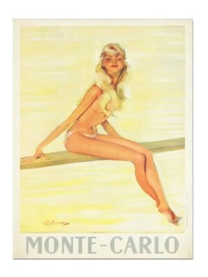 Monte-Carlo Monaco Tourism Poster Print, Vintage French Travel Poster For Monte Carlo Girl On A Board