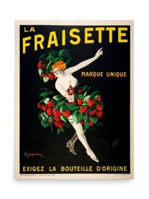 La Fraisette Vintage French Advertising Poster, Lady With Strawberries And Strawberry Drink Bottle.