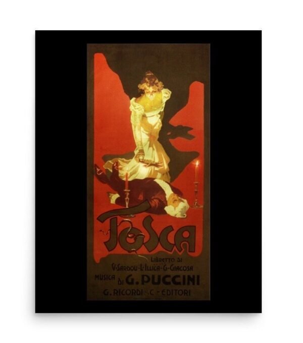 Tosca Poster,  Music By G. Puccini Vintage Entertainment Theatre Poster Matte Paper Home Decor Print Picture